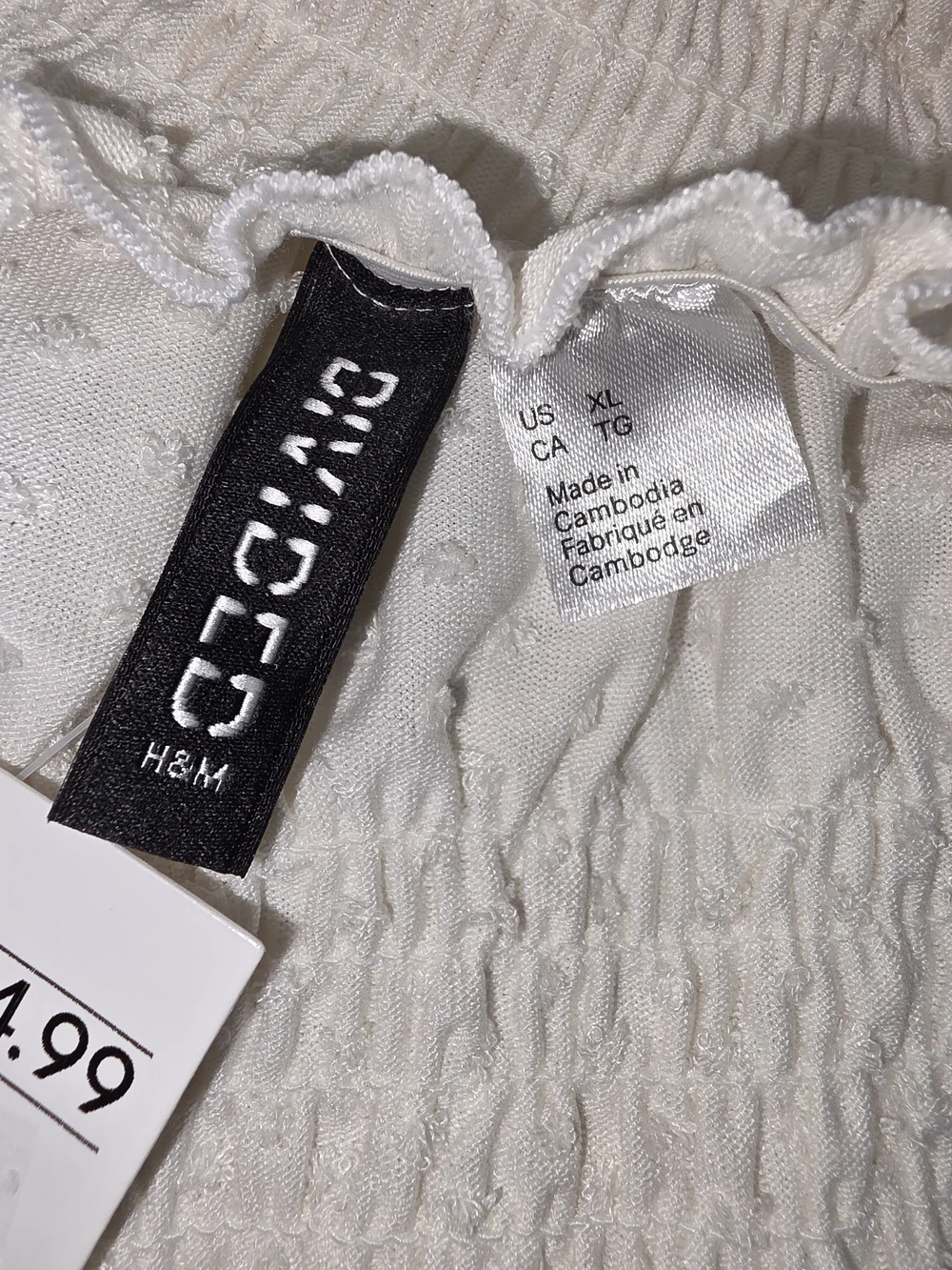 H&M Cream Smocked Swiss Dot Peasant Blouse